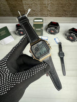 Casioo AE-1200 WHL i - 5 AVDF Youth Watch Black Leather Belt Gold Bazel