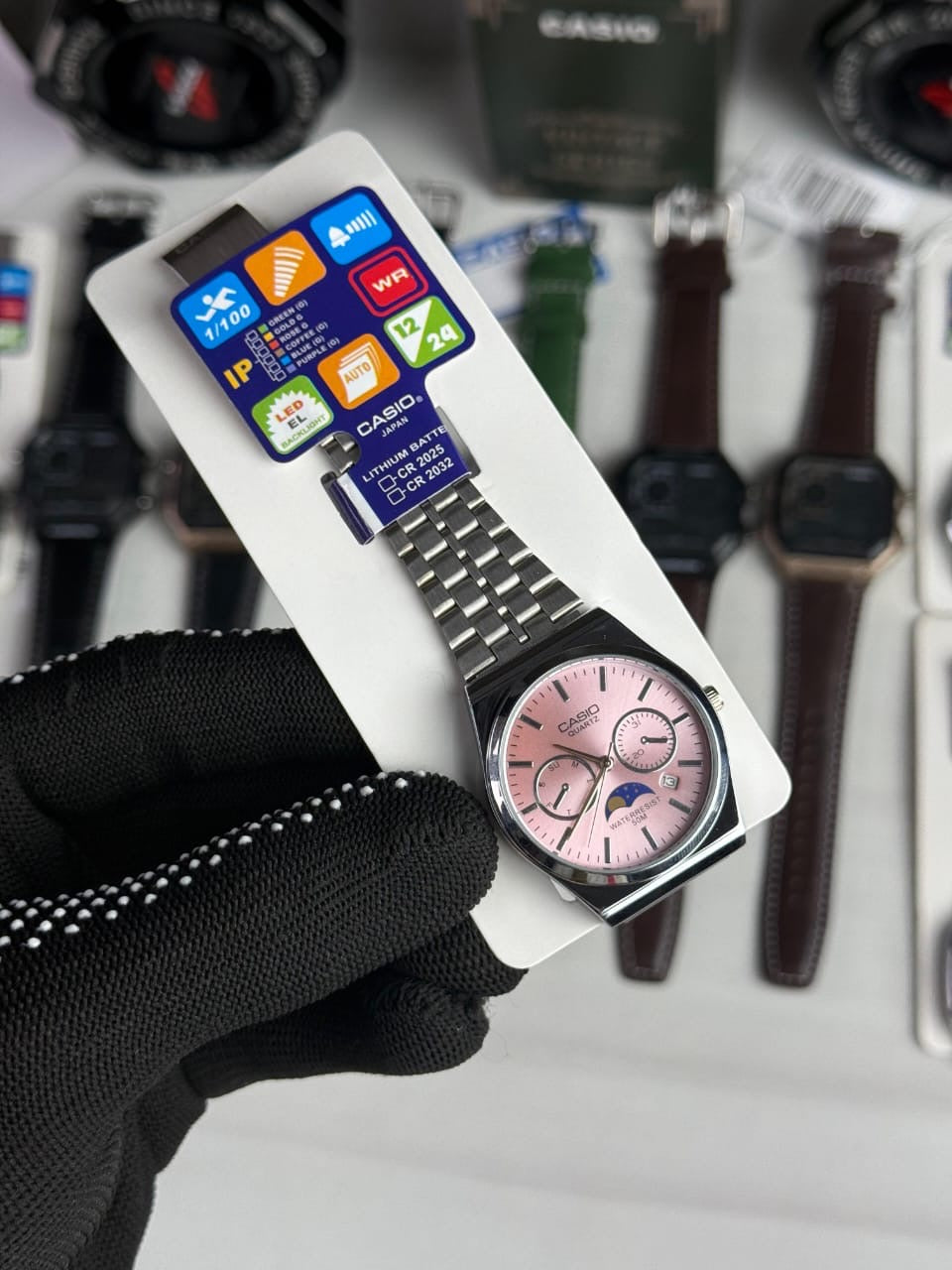 CASIOO M300D- 4 AV SILVER CHAIN BELT PINK SAND DIAL