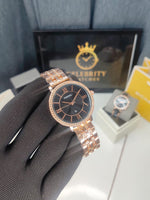 Fossill Your Jacqueline Three - Hand Rose Gold-Tone Stainless Steel, Black Dial Women Watch