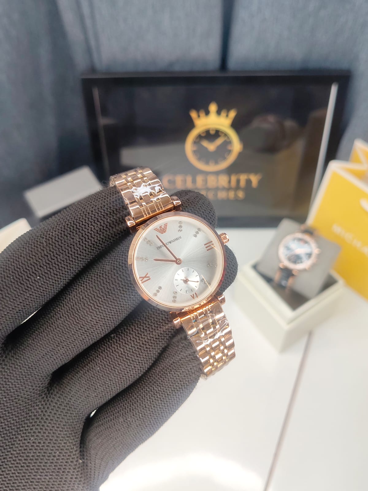 Emporioo Armanii Stainless Steel Analog Rose Gold White plain Dial Women Watch-Ar11223-a, Rose Gold Color Band