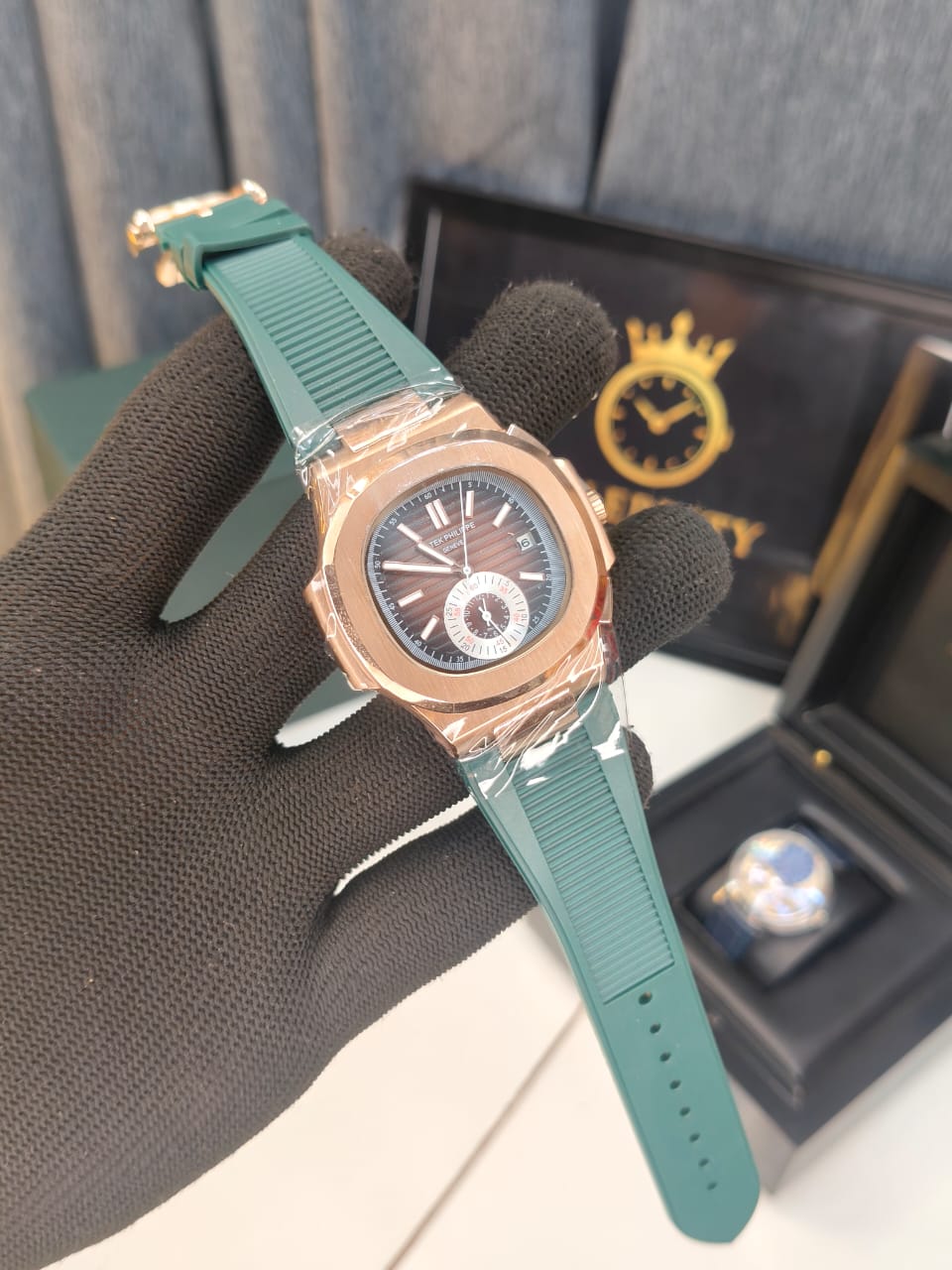 Patekk Philippee Nautilus 5980R-001-a Premium Green belt Gold Bazel Brown Dial dial High end Quality
