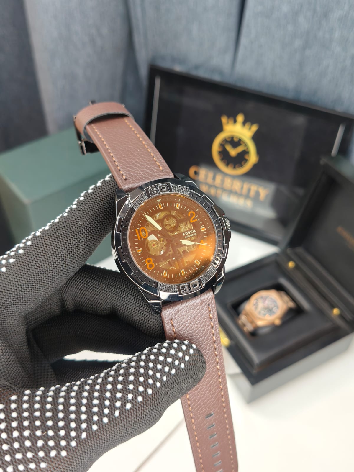 Fossil Bronsonn Analogue Watch For Men Me-3219-a Dark brown belt Black Dial