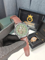 Fossil Bronsonn Analogue Watch For Men Me-3219-a Brown belt Green Dial