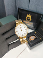 Armanii Exchangee Cayde Analog white Dial and Gold color Band Stainless Steel Men's Watch-AX2701-a