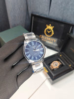 Tissott 1853-a Classic Silver Metal belt Blue Dial Roman letters