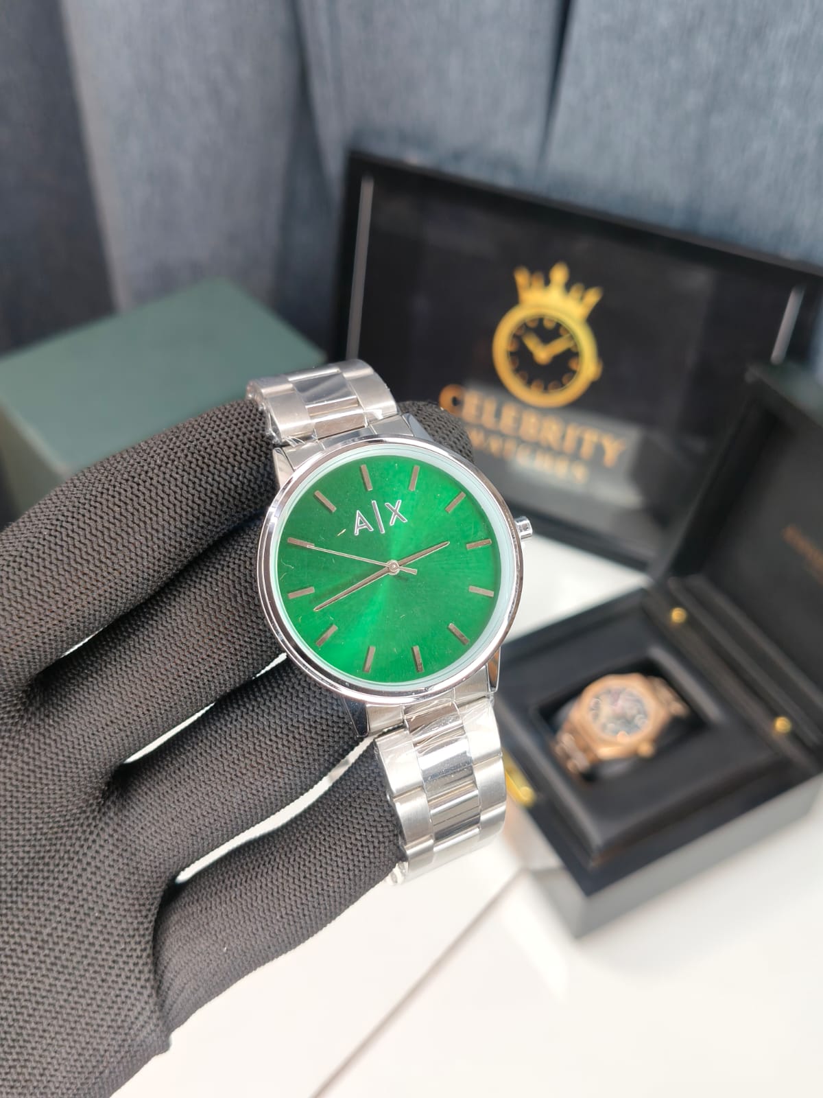 Armanii Exchangee Cayde Analog Green Dial and Band Stainless Steel Men's Watch-AX2701-a