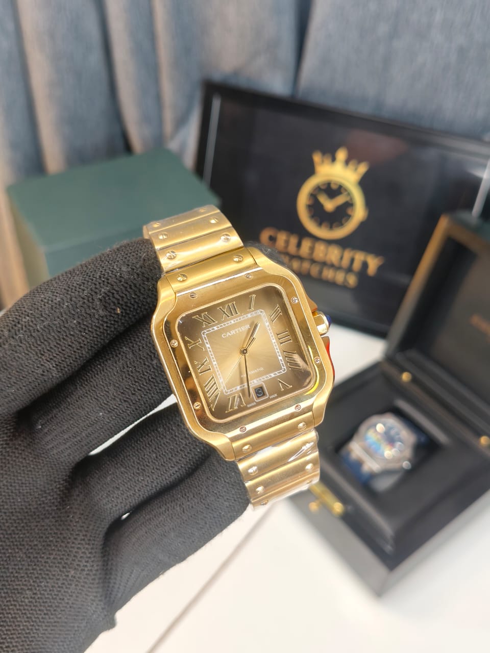 Santoss de Cartierr watch, large model, 1847 MC-A Metal Gold color band Attractive Dual color Dial