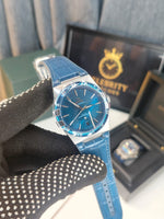 Omegaa Constellationn 41 mm, steel on leather strap Blue