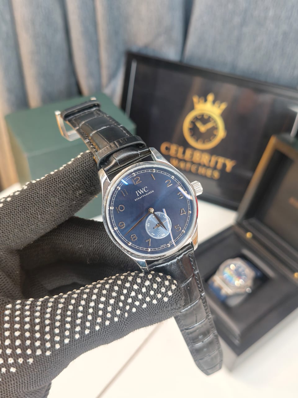 IWCC Portugieserr men Automatic 40-a Black premium leather belt Blue Dial. Best for office use and daily wear