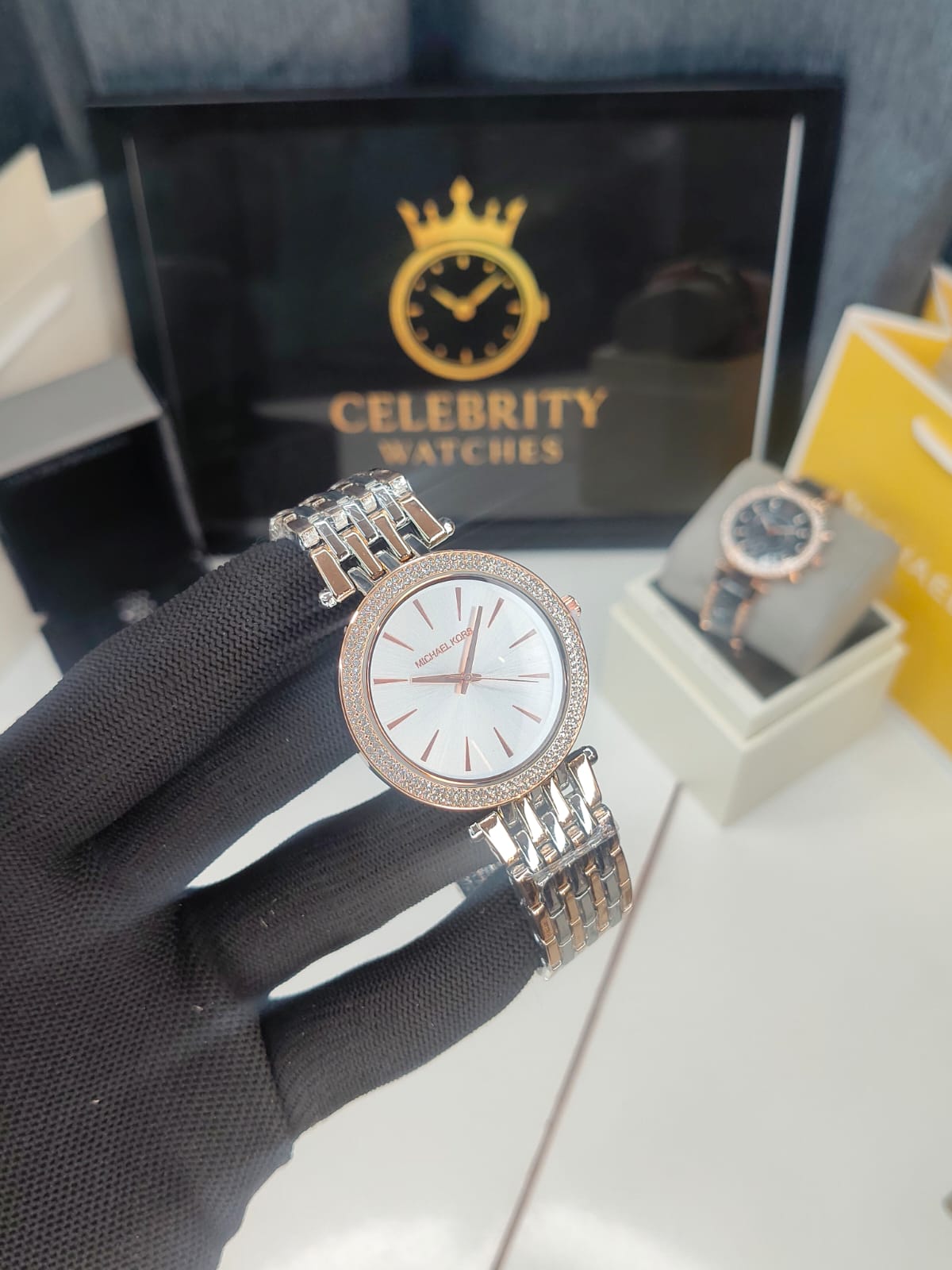 Michaell Korss Stainless Steel Analog White Dial Women Watch-Mk3203 -a, Dual tone Band