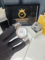 Michaell Korss Stainless Steel Analog White Dial Women Watch-Mk3203 -a, Dual tone Band