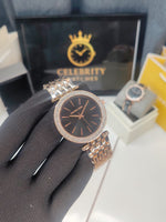 Michaell Korss Women's Rose Gold Analog black dial Stainless Steel Watch MK3192-a