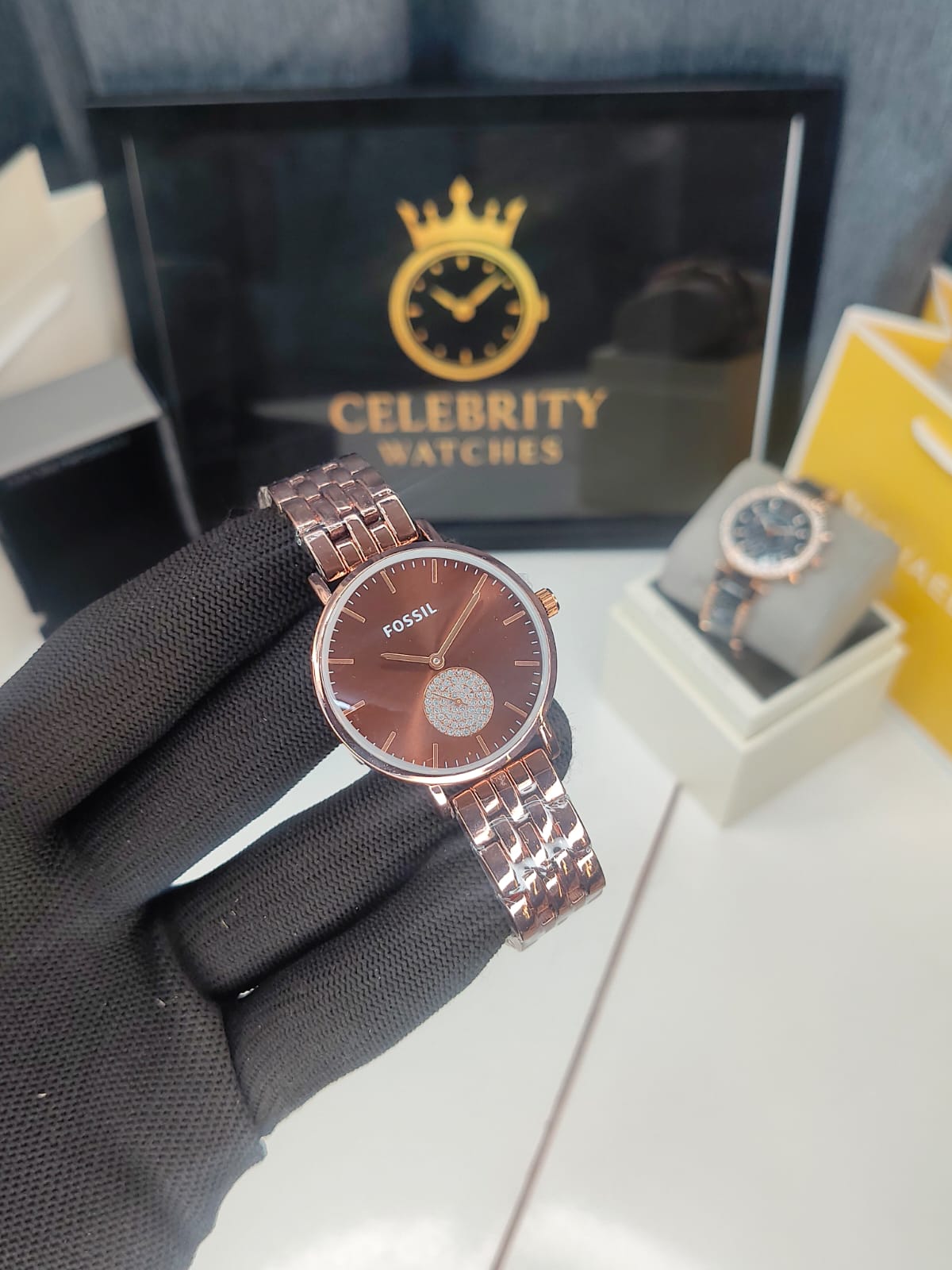 Fossill Women Steel Diamond Brown watch