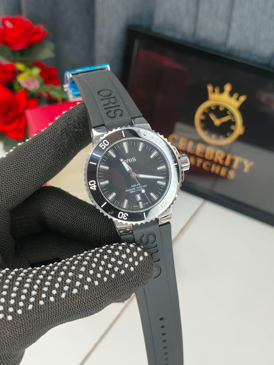 Oriss Men aquis DateFull black Silicone belt