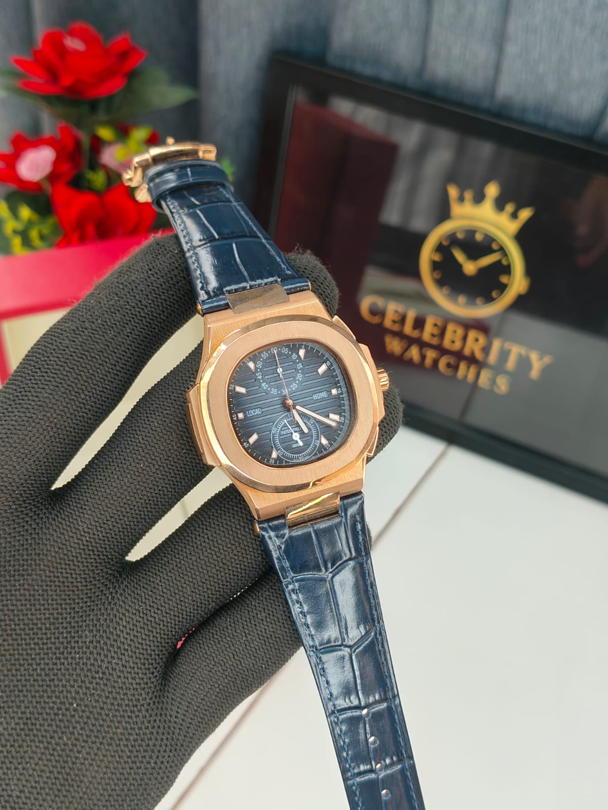 Patek Philippee Nautilus 5990/1R R Travel Time Chronograph Blue Dial Blue Premium leather Belt