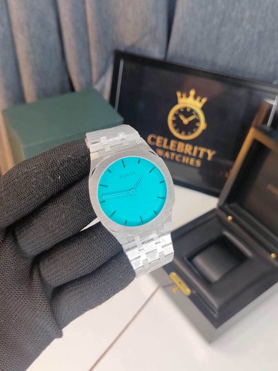 GUCCII 25H Men watch Silver Tiffany Steel belt