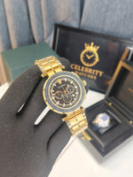 Versacee VEPM00520-a Greca-Chrono Watch for Men Gold metal belt Black Dial