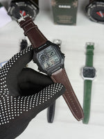 Casioo AE-1200 WHL i - 5 AVDF Youth Watch Brown Leather Belt Black Bazel