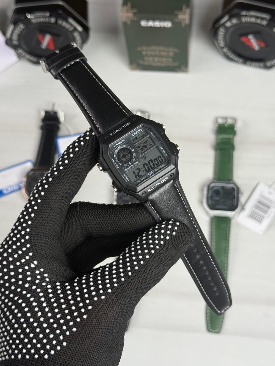 Casioo AE-1200 WHL i - 5 AVDF Youth Watch Black Leather Belt Black Bazel