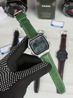 Casioo AE-1200 WHL i - 5 AVDF Youth Watch Green Leather Belt Silver Bazel