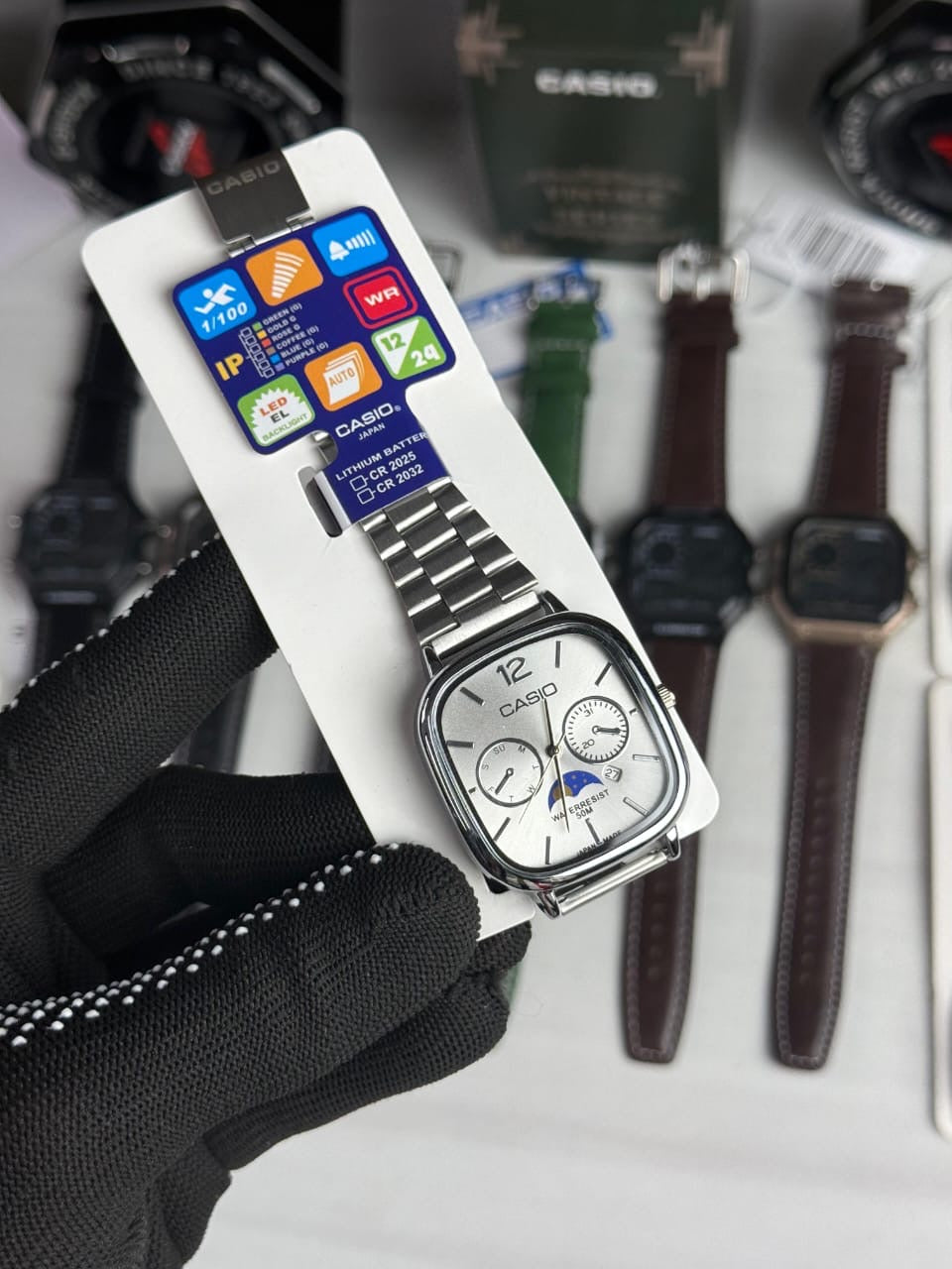 CASIOO Classic Vintage Sun Moon Silver Chain Sulver White Dial