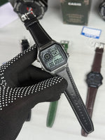 Casioo AE-1200 WHL i - 5 AVDF Youth Watch Black Leather Belt Silver Bazel