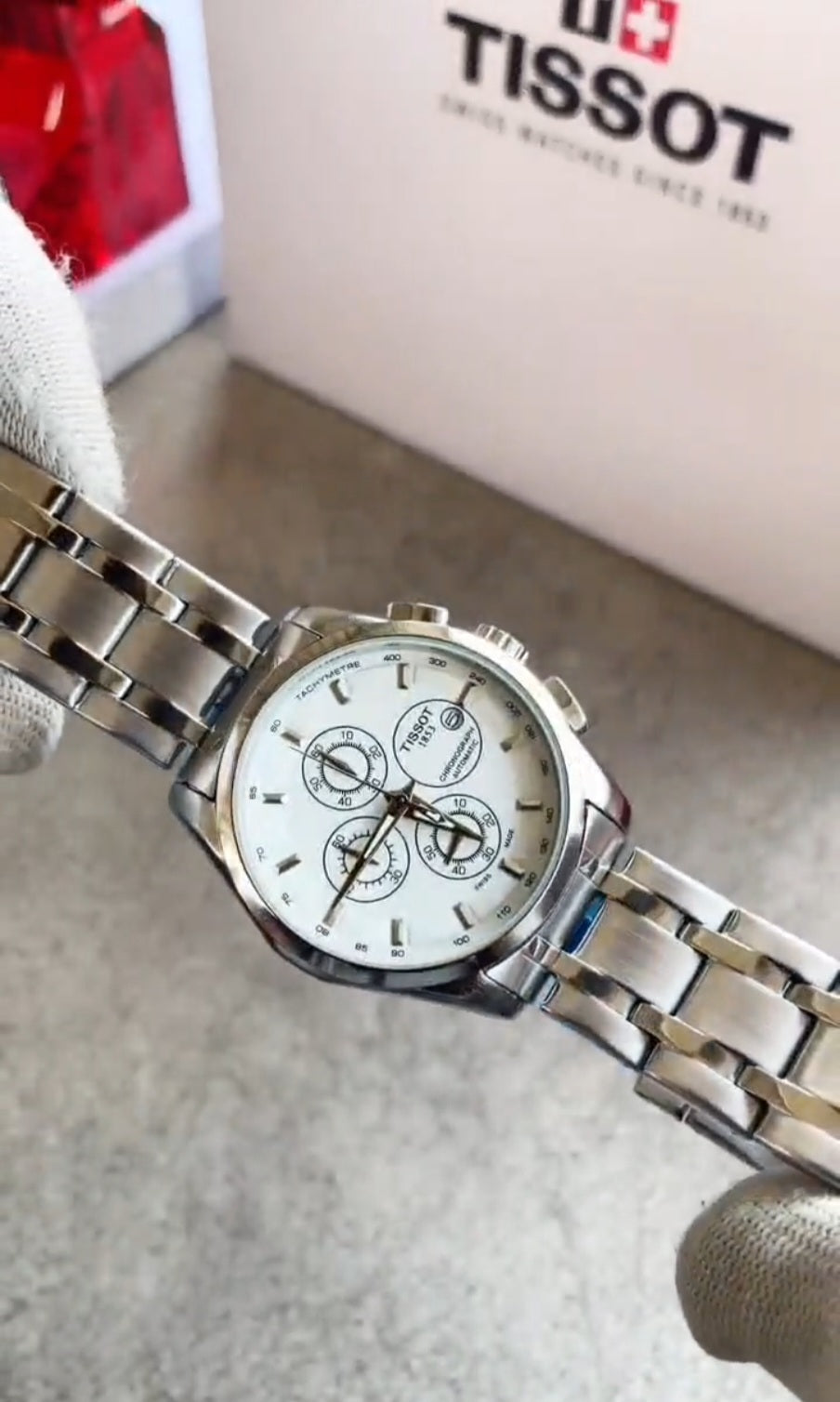 Tissott 1853 Chronograph Silver Belt And White Dial