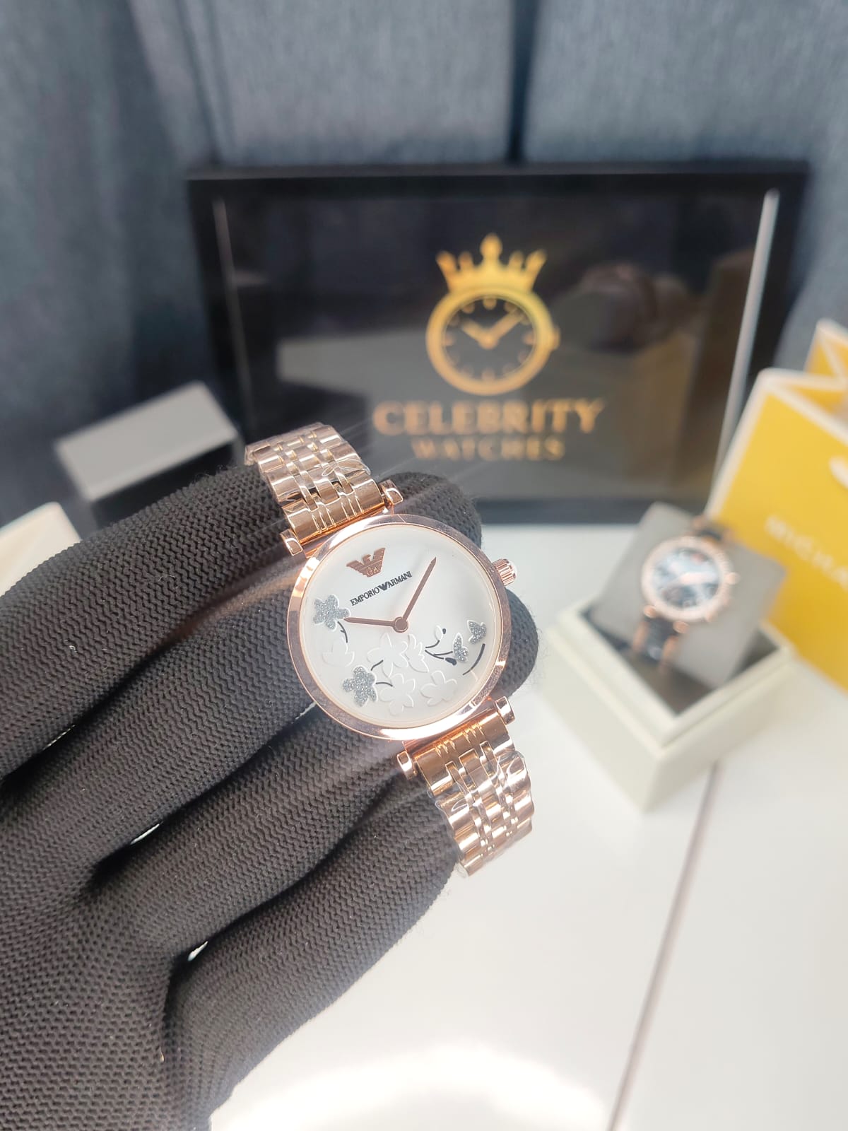 Emporioo Armanii Stainless Steel Analog White Butterfly Dial Women Watch-Ar11223 - a, Rose Gold Color Band