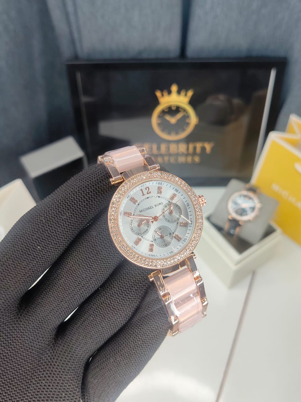 Michaell Korss Stainless Steel Analog White Gold Dial Women Watch-Mk3203-a, Rose Gold Color Band
