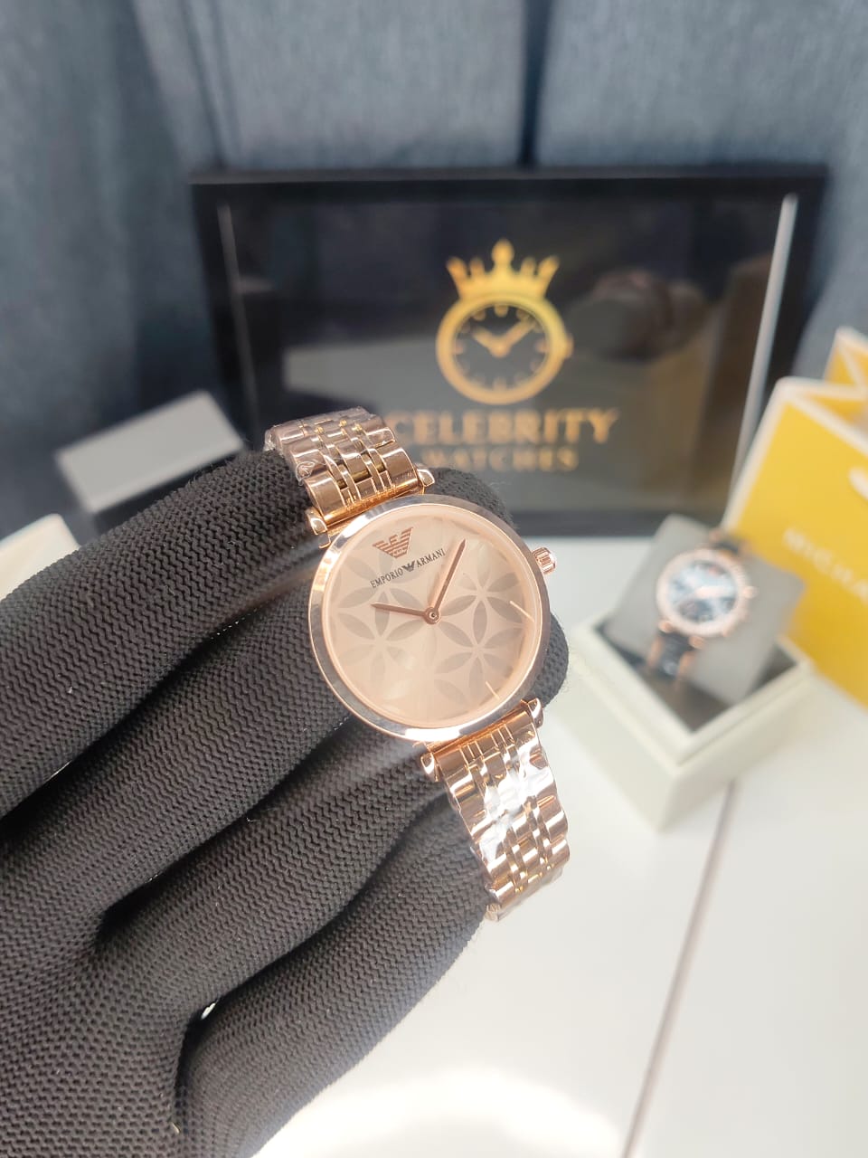 Emporioo Armanii Stainless Steel Analog Rose Gold Flower Dial Women Watch-Ar11223-a, Rose Gold Color Band