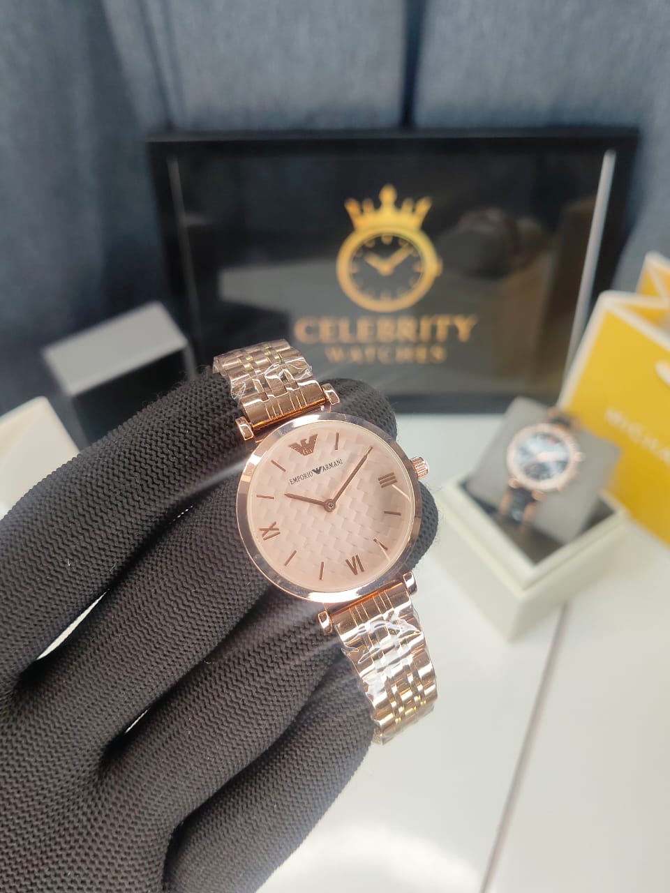 Emporioo Armanii Stainless Steel Analog Rose Gold Self Wave Design Dial Women Watch-Ar11223-a, Rose Gold Color Band