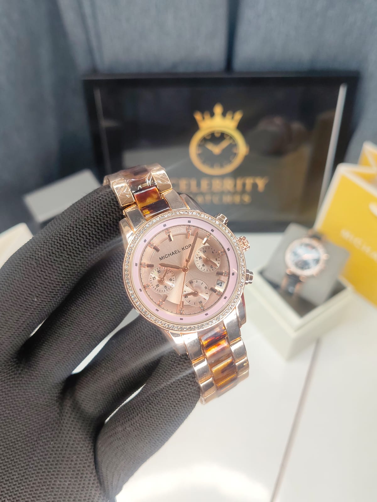 Michaell Korss Stainless Steel Analog Rose Gold Dial Women Watch-Mk3203 -a, Dual tone Belt