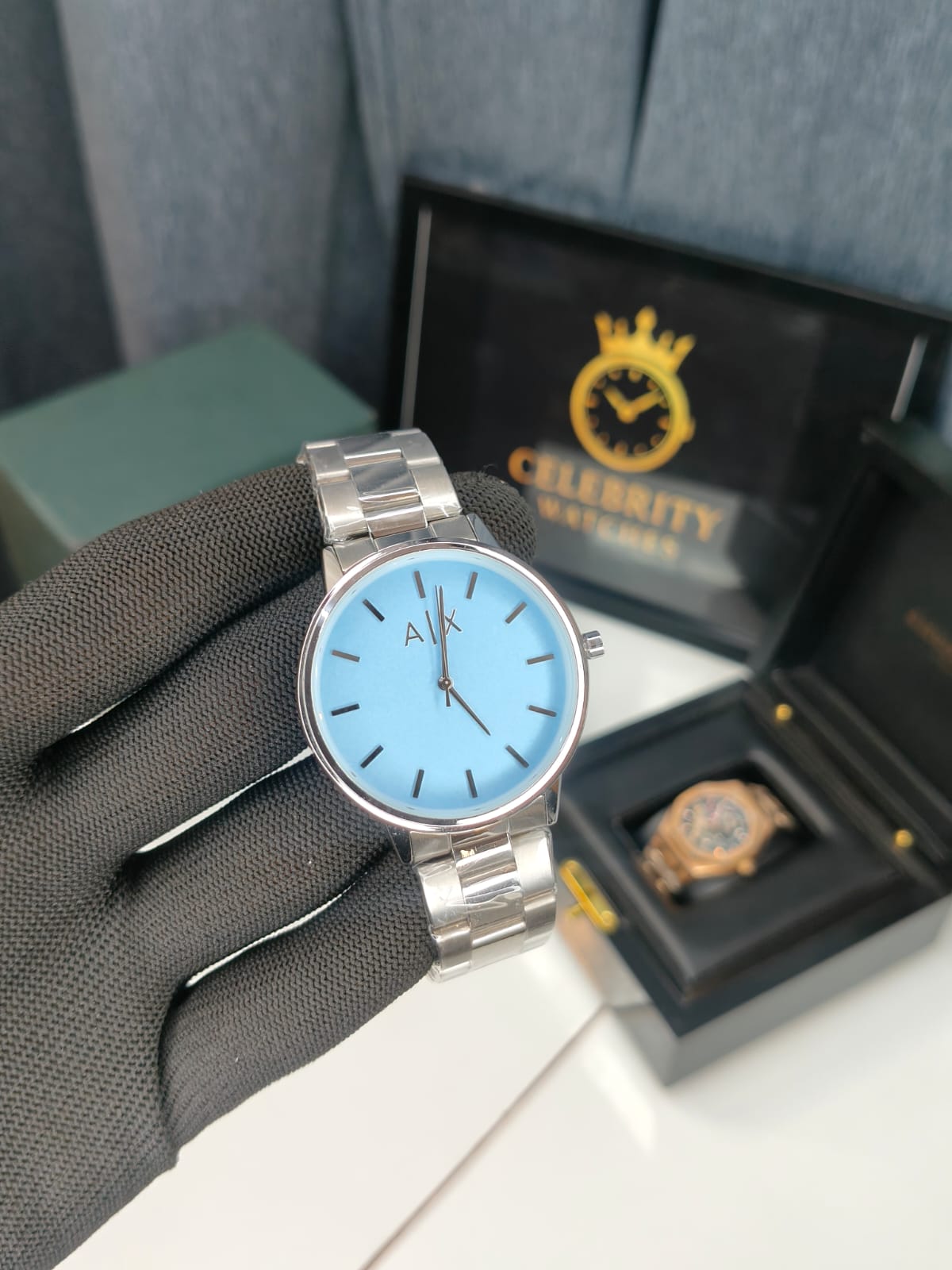 Armanii Exchangee Cayde Analog Light Blue Dial and Band Stainless Steel Men's Watch-AX2701-a