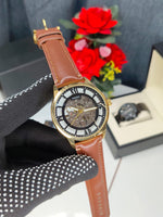 Fossill Townsmann Analog Brown Dial Men's Leather Band Watch - ME3098-a Light brown leather Belt Black Dial