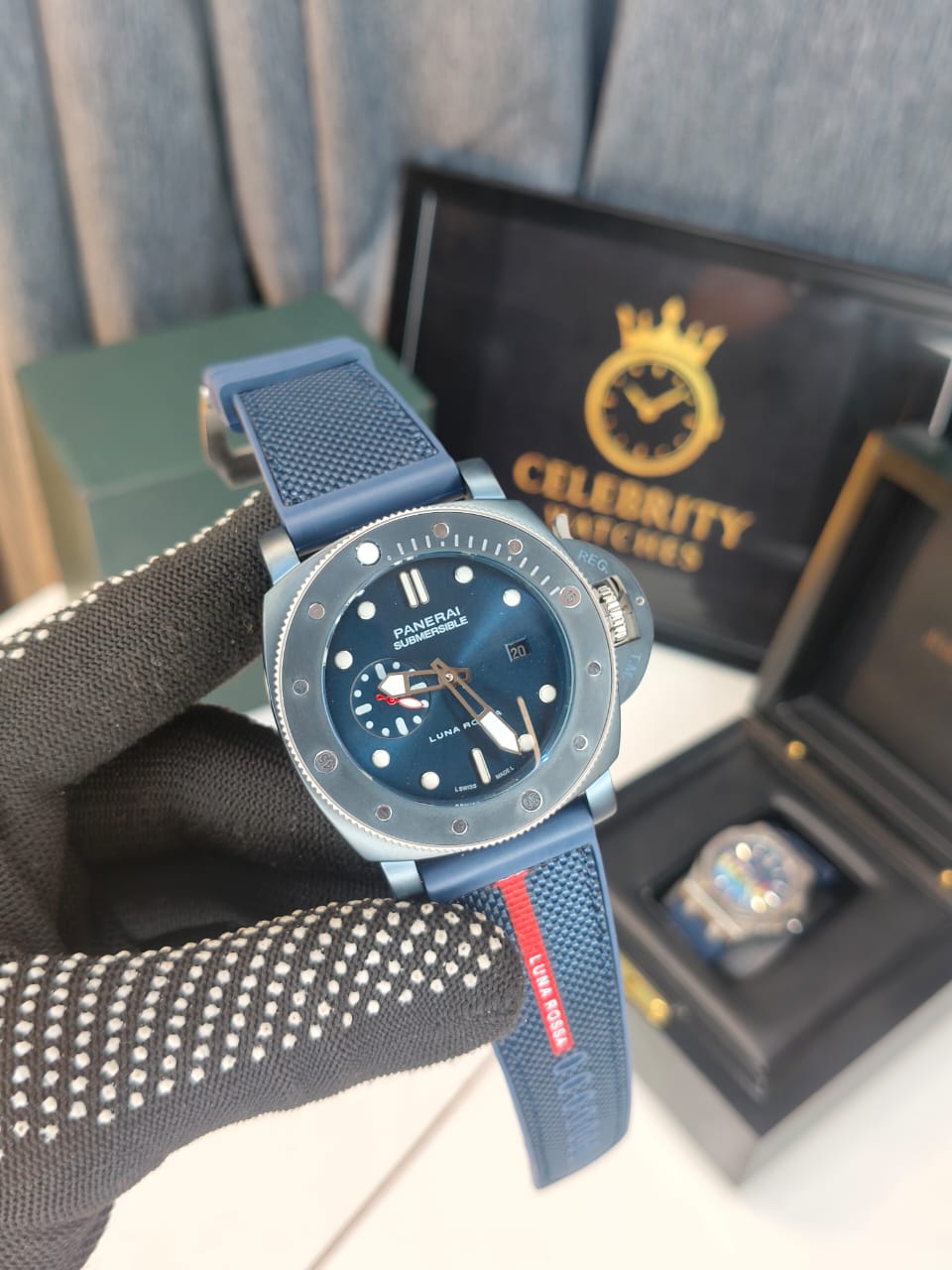 Paneraii Submersible GMT Lunaa Rossaa Titanioo PAM01507-a Blue Rubber strap Premium Casual wear