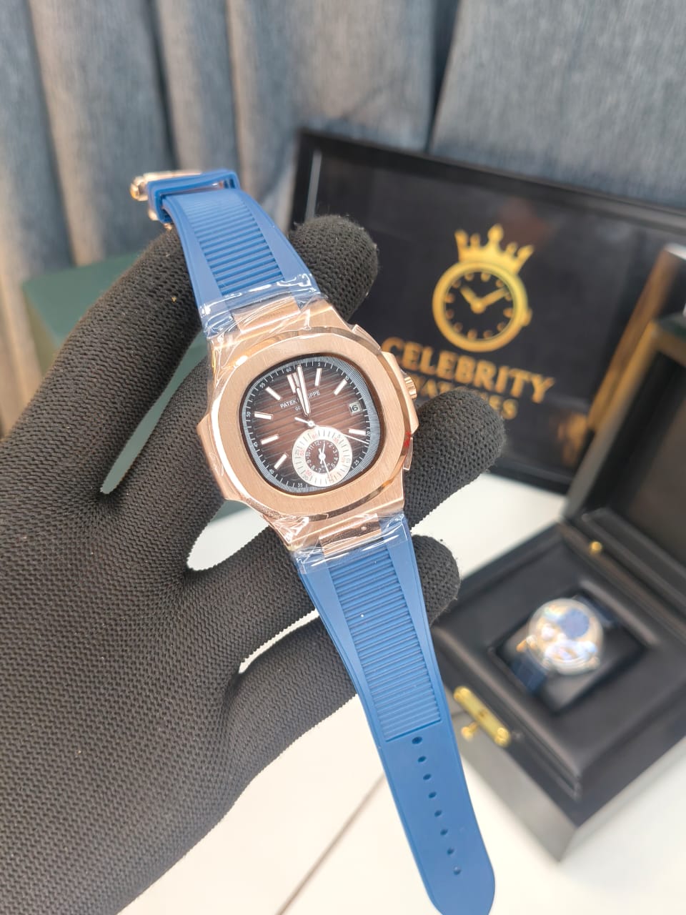 Patekk Philippee Nautilus 5980R-001-a Premium Blue belt Gold Bazel Brown Dial dial High end Quality