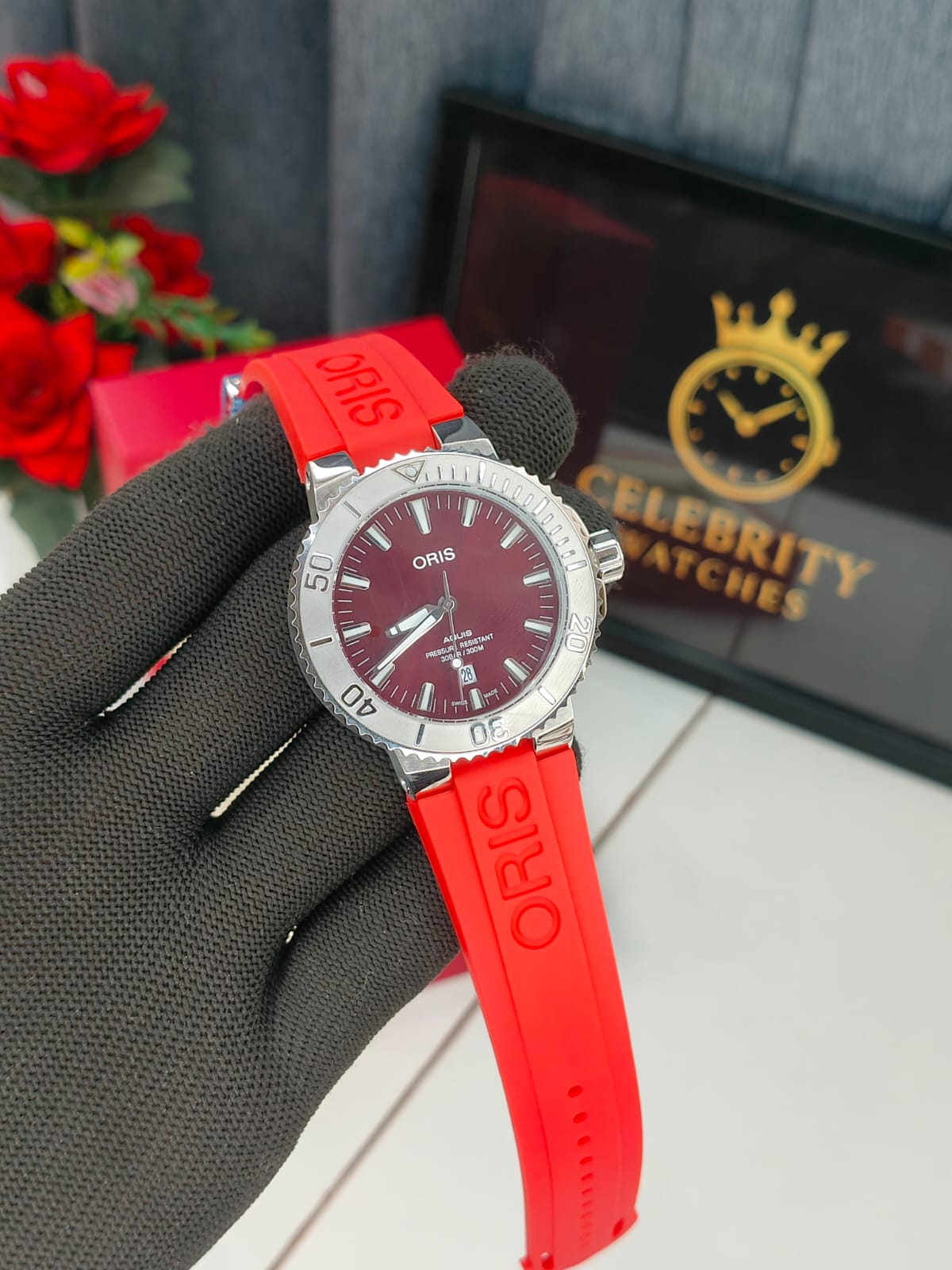 Oriss Men aquis DateTrending red Silicone Belt